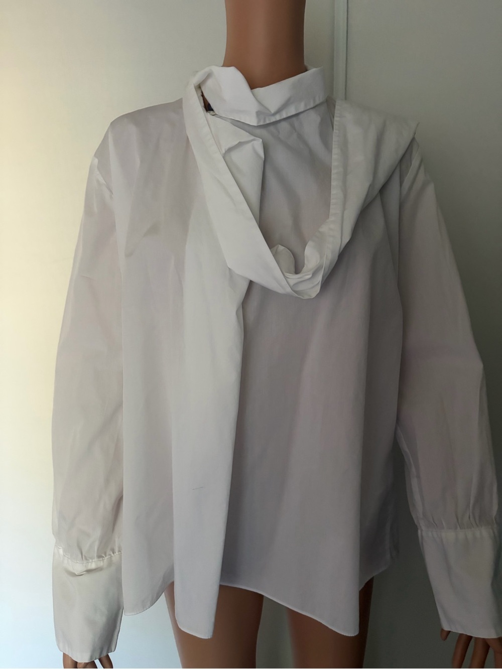 Zara White Draped Neck Long-Sleeve Blouse